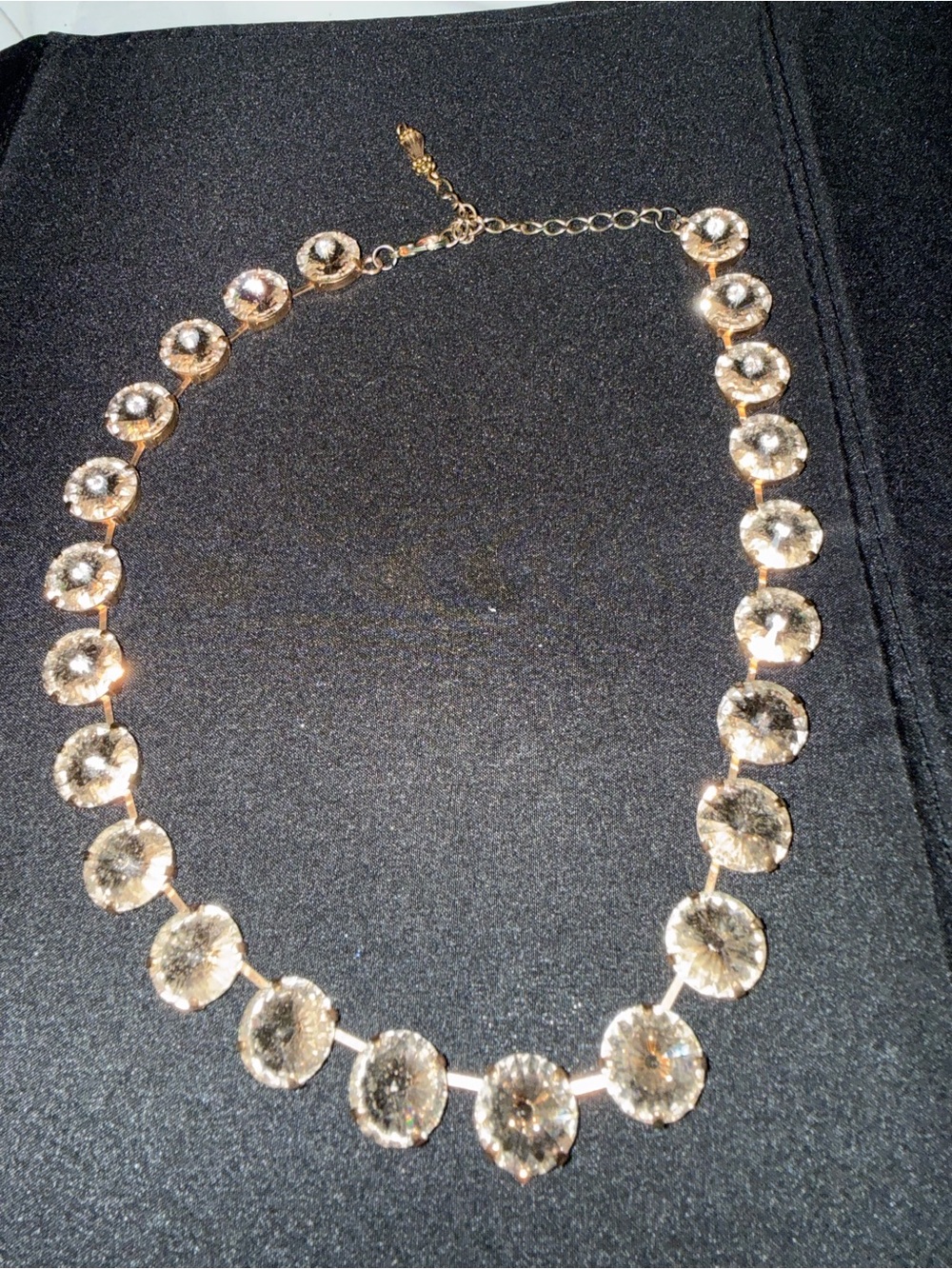 Source Unknown Gold and Clear Crystal Round Link Necklace